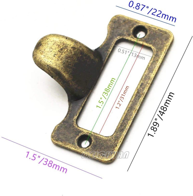 WEICHUAN 30-Pack Zinc Alloy Antique Bronze Label Frame Drawer Pulls -Vintage Industrial Style Apothecary Card Catalog Holder Pull Handles for Drawers and Cabinets, 1.5"x 1.9" - Image 2
